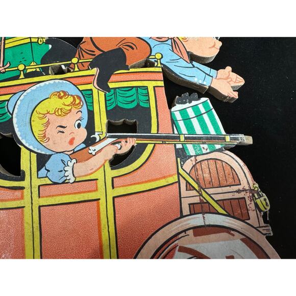 Vintage 1958 The Dolly Toy Co. Cowboy Stagecoach Nursery wall plaque 2 piece - Picture 6 of 8